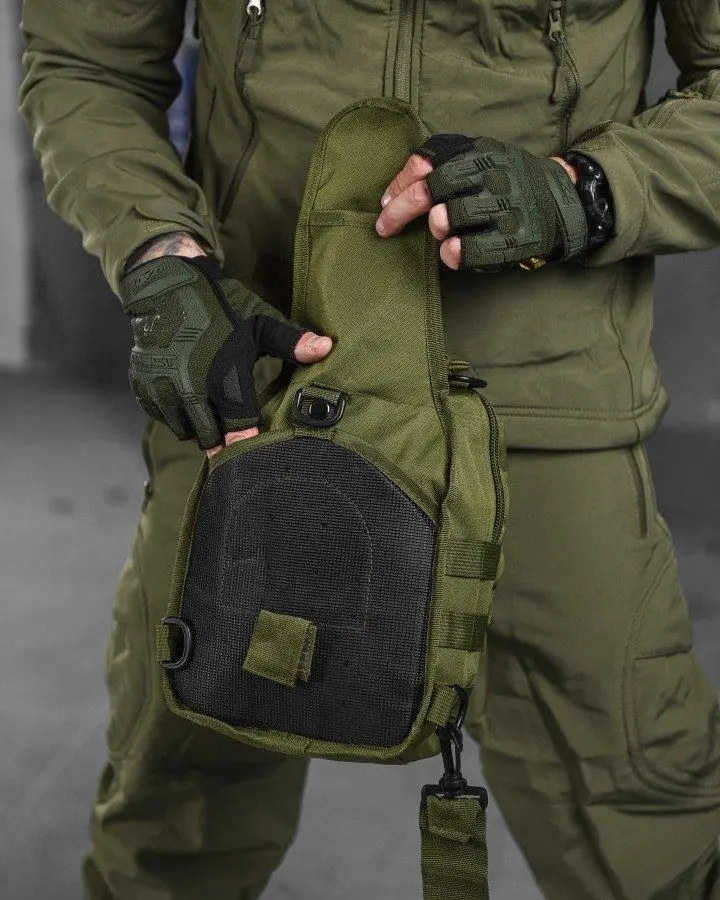 Рюкзак тактичний однолямковий Tactical із системою MOLLE 5 л Олива (095 olive) - фото 2 Рюкзак тактичний однолямковий Tactical із системою MOLLE 5 л Олива (095 olive) - фото 2