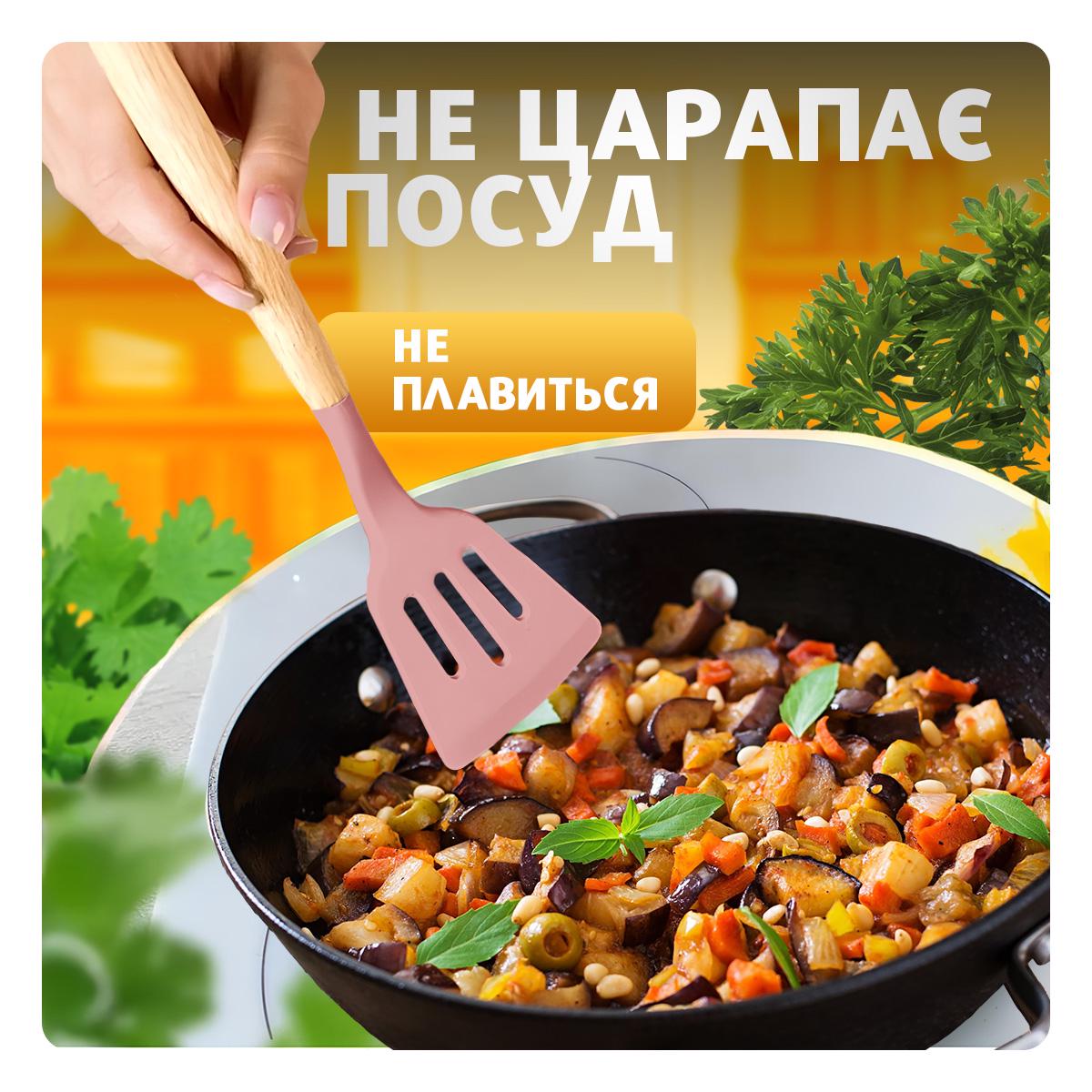 Набор кухонных принадлежностей Kayfovo KS-12S-4 из 12 силиконовых предметов половник/кухонные щипцы/лопатки Pink (29298) - фото 3