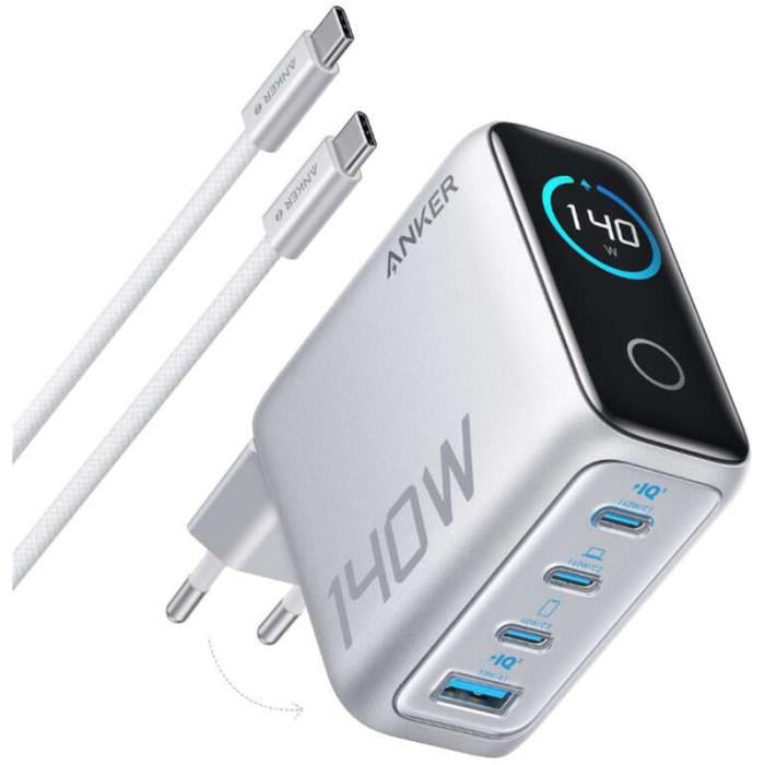 Зарядное устройство сетевое Anker Laptop GaN Charger 140W 3xUSB-C 1xUSB-A Display PD 3.1 PPS Silver (B2697G41) Зарядное устройство сетевое Anker Laptop GaN Charger 140W 3xUSB-C 1xUSB-A Display PD 3.1 PPS Silver (B2697G41)