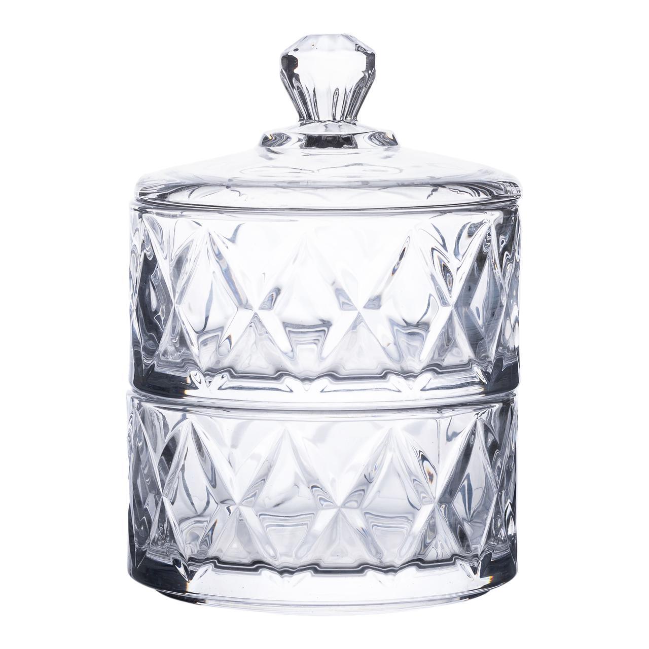 Конфетница стеклянная с крышкой двухуровневая Ø 10 см (HP-YH-79)