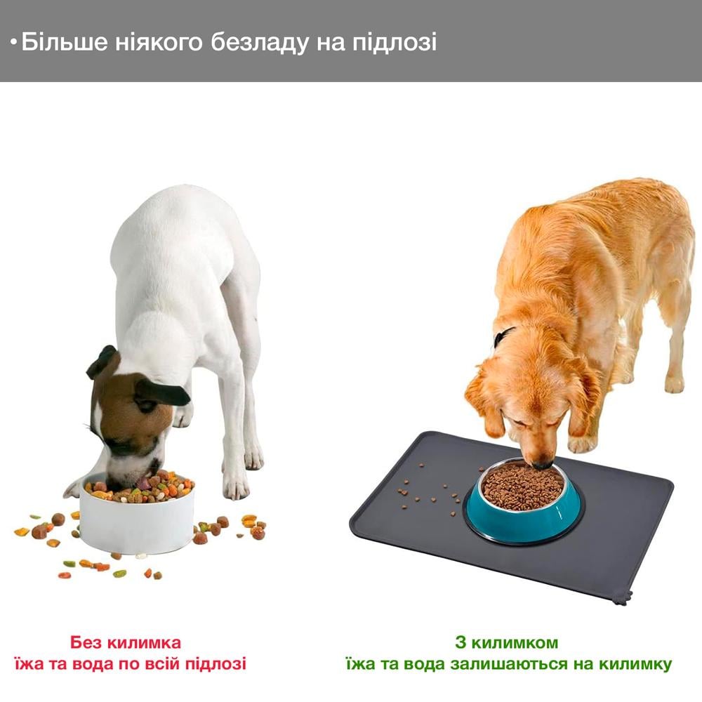 Силиконовый коврик под миски для кошек и собак PetCare 48х30 (Темно-серый) - фото 4 Силиконовый коврик под миски для кошек и собак PetCare 48х30 (Темно-серый) - фото 4