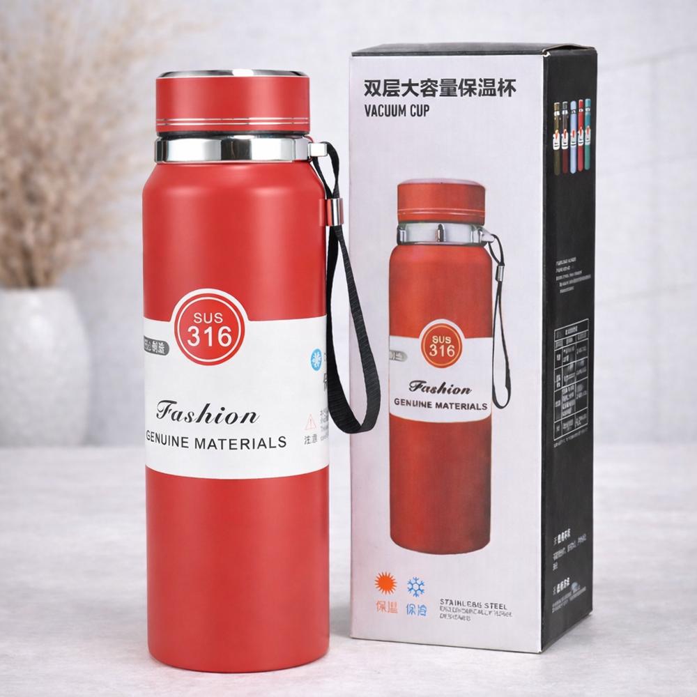 Термос вакуумний 124701 800 мл із нержавіючої сталі 316 із ситечком і петлею для перенесення Червоний