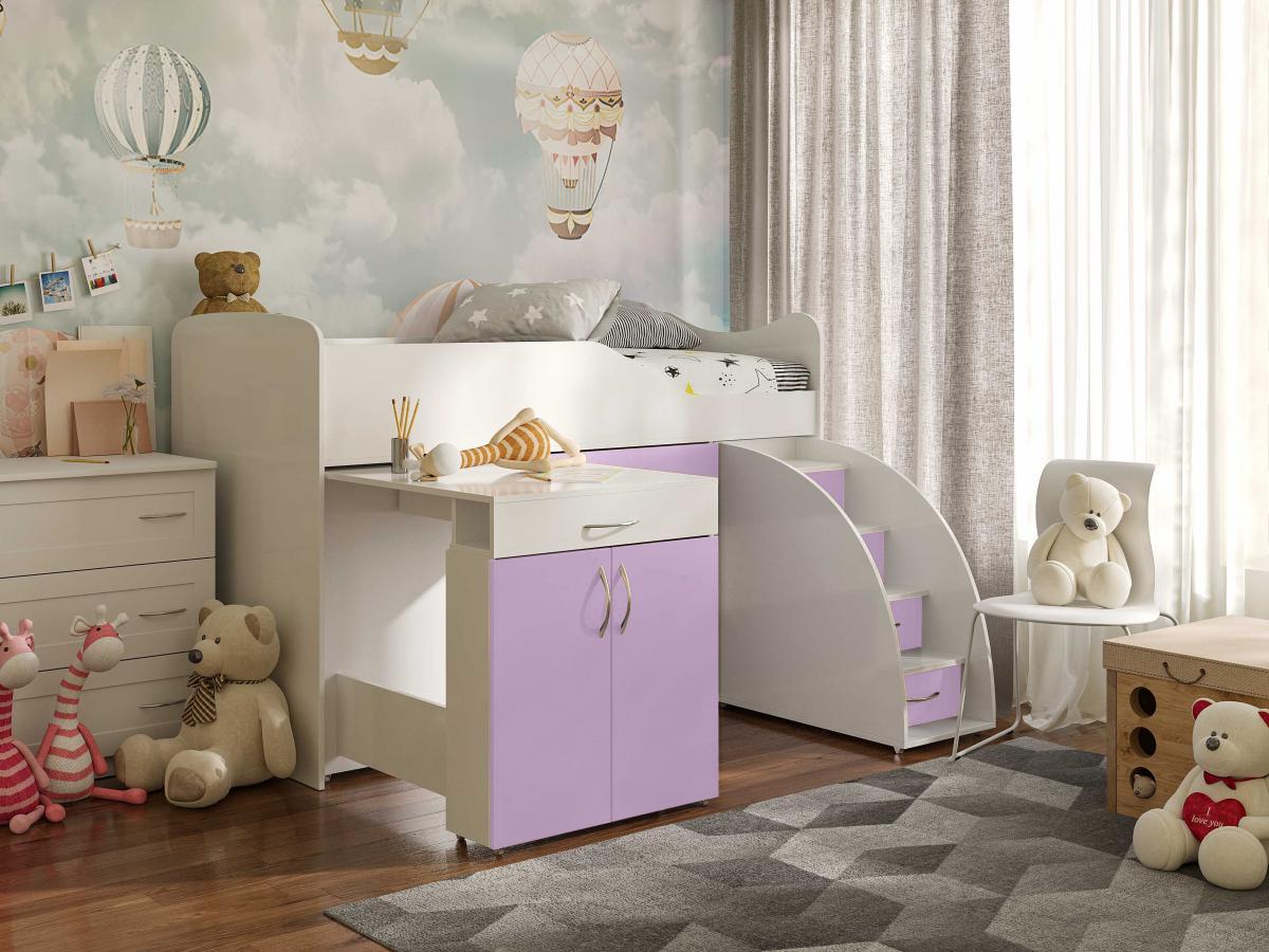 Кровать-комната со столом Viorina-Deko Bed Room №5 из ламинированной ДСП 80х180 см Белый/Лаванда (54551)