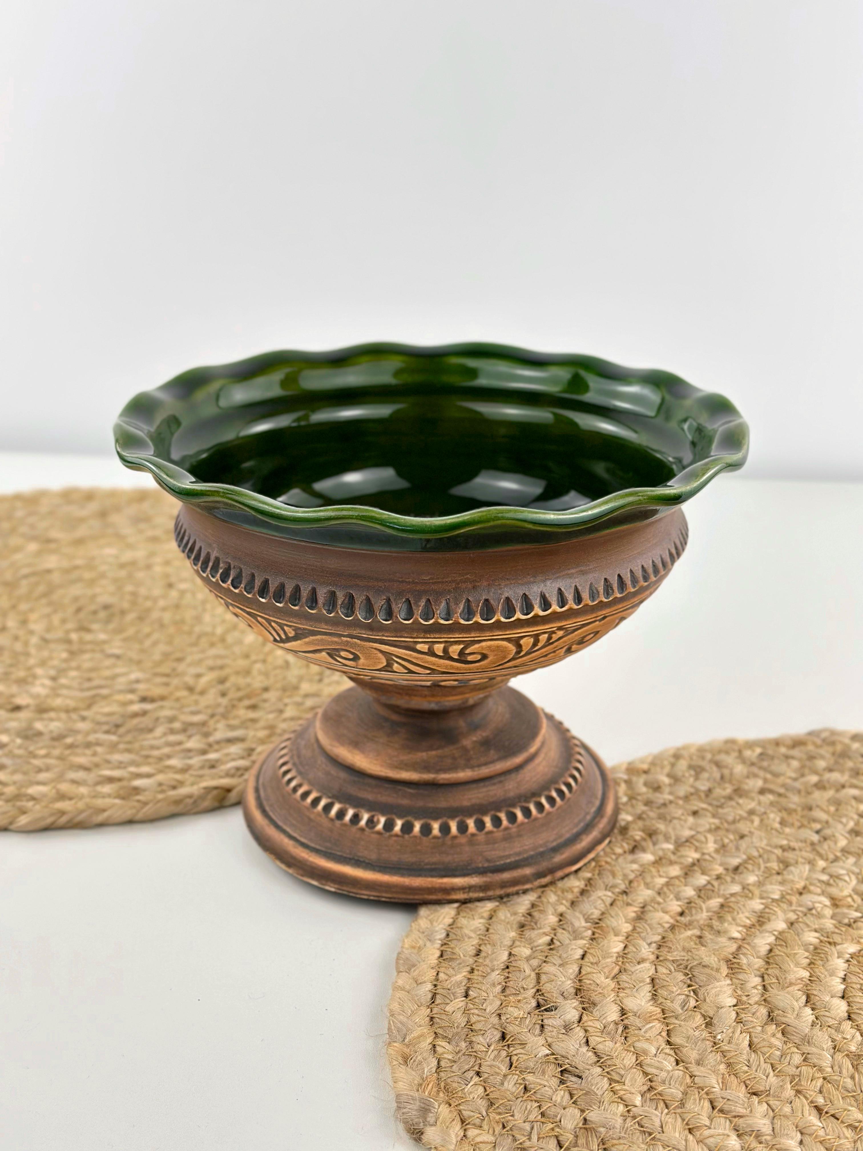 Фруктовница на ножке глиняная Гражда 1,2 л Коричневый (17016-3)