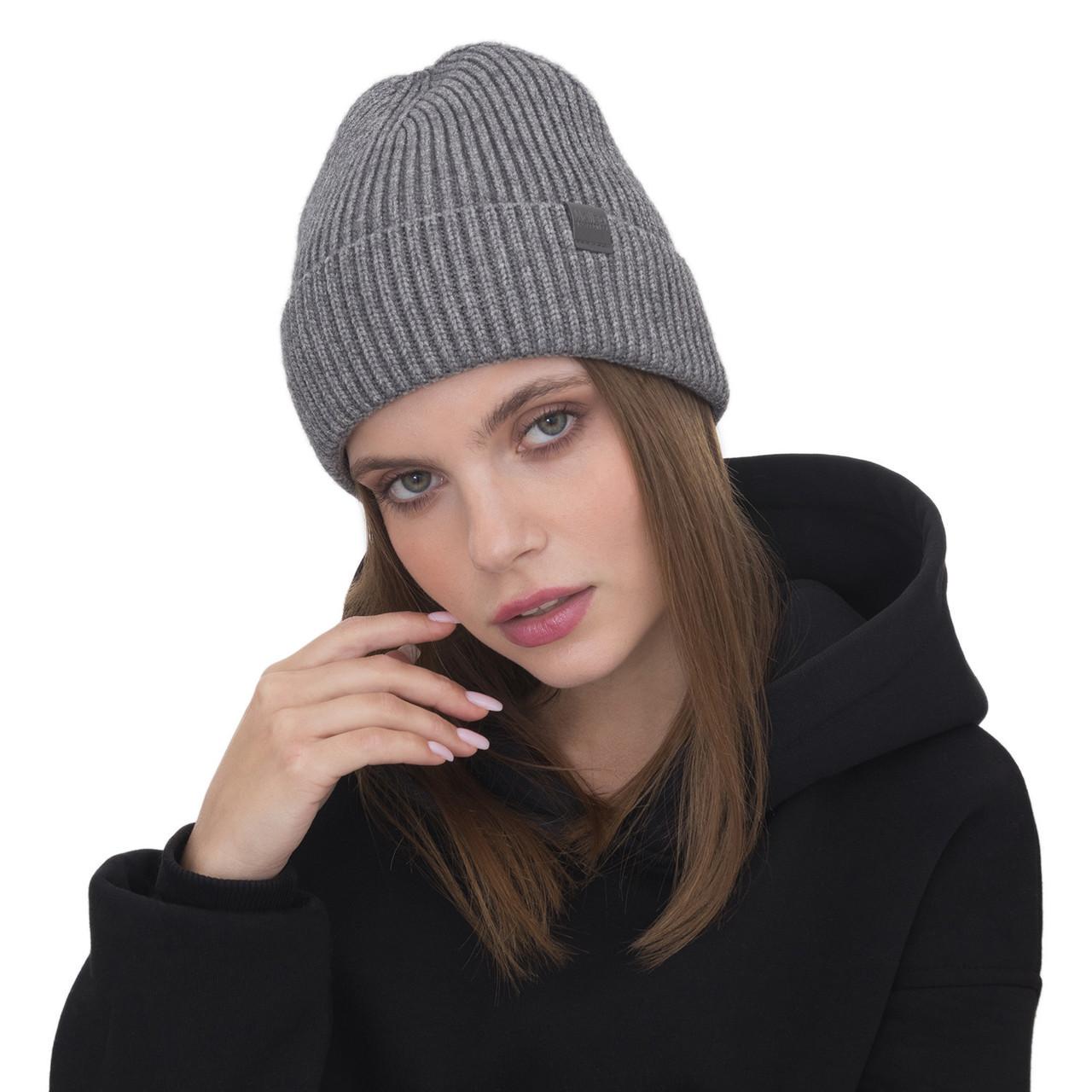 Шапка жіноча Malisa ТЕЙЛОР дрібного в'язання без підкладки з відворотом one size Темно-Сірий (238770)