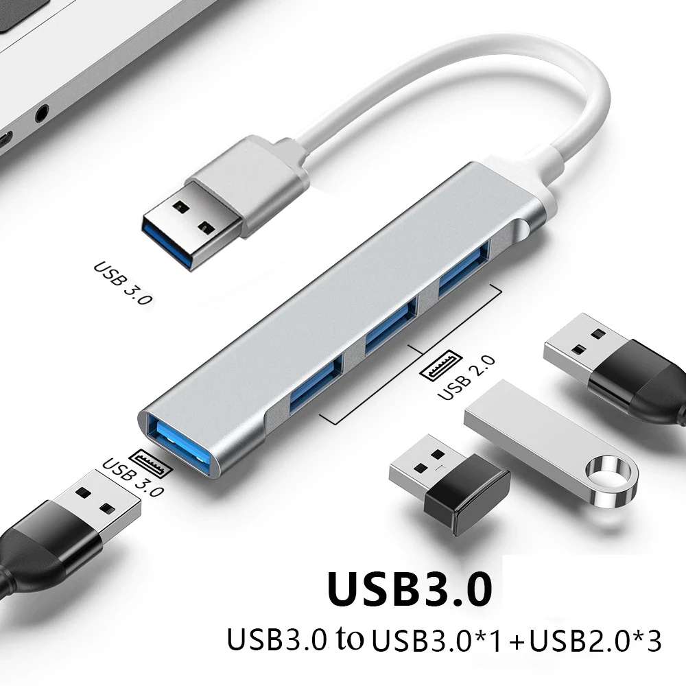 Концентратор HUB USB3 на 4 порта 1 порт USB3/3 порта USB2 Grey (1973954459) - фото 2