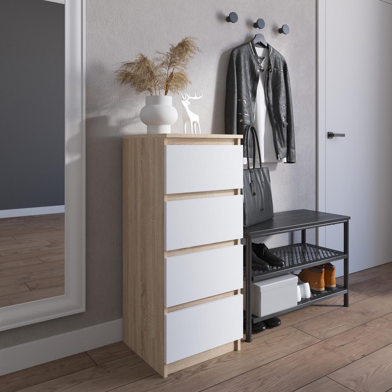 Комод узкий VAYS 4 ящика 40х40х98 см Дуб сонома/Белый (30642119)