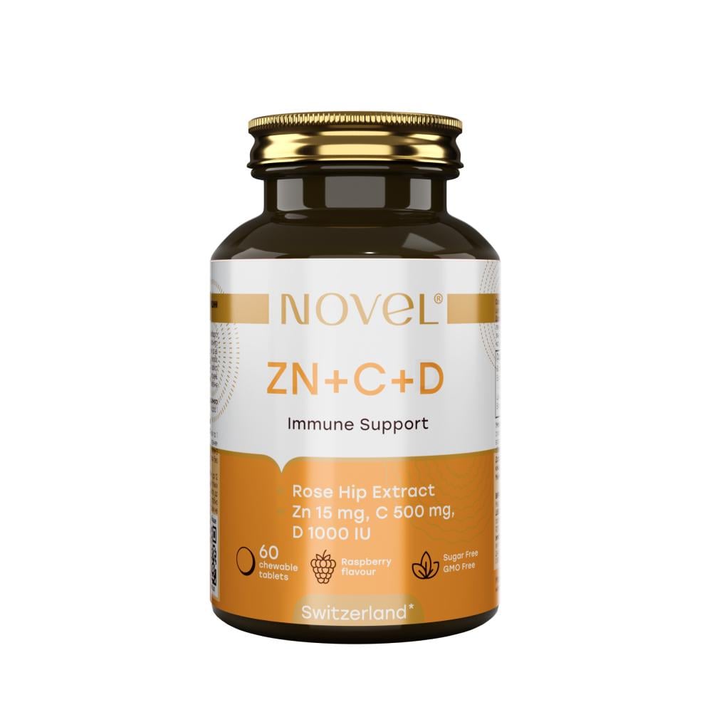 Цинк/вітамін С/вітамін D з екстрактом шипшини Novel Vitamin C/Zinc & D 60 жувальних таблеток