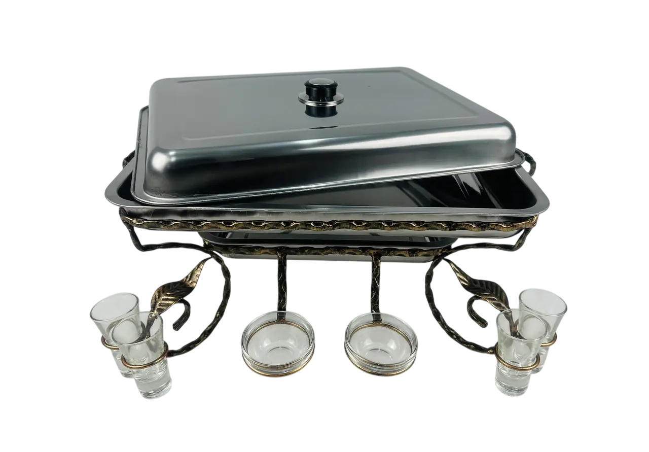 Садж для подогрева шашлыка GrillMaster SJ-6580 с соусницами/рюмками/крышкой из нержавеющей стали 45х35 см Черный (10-164-SJ-6580)