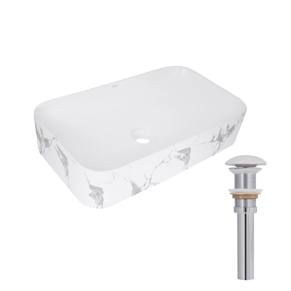Раковина накладная Qtap Tern 610x350x135 мм прямоугольная с донным клапаном Белый мрамор (49791) Раковина накладная Qtap Tern 610x350x135 мм прямоугольная с донным клапаном Белый мрамор (49791)