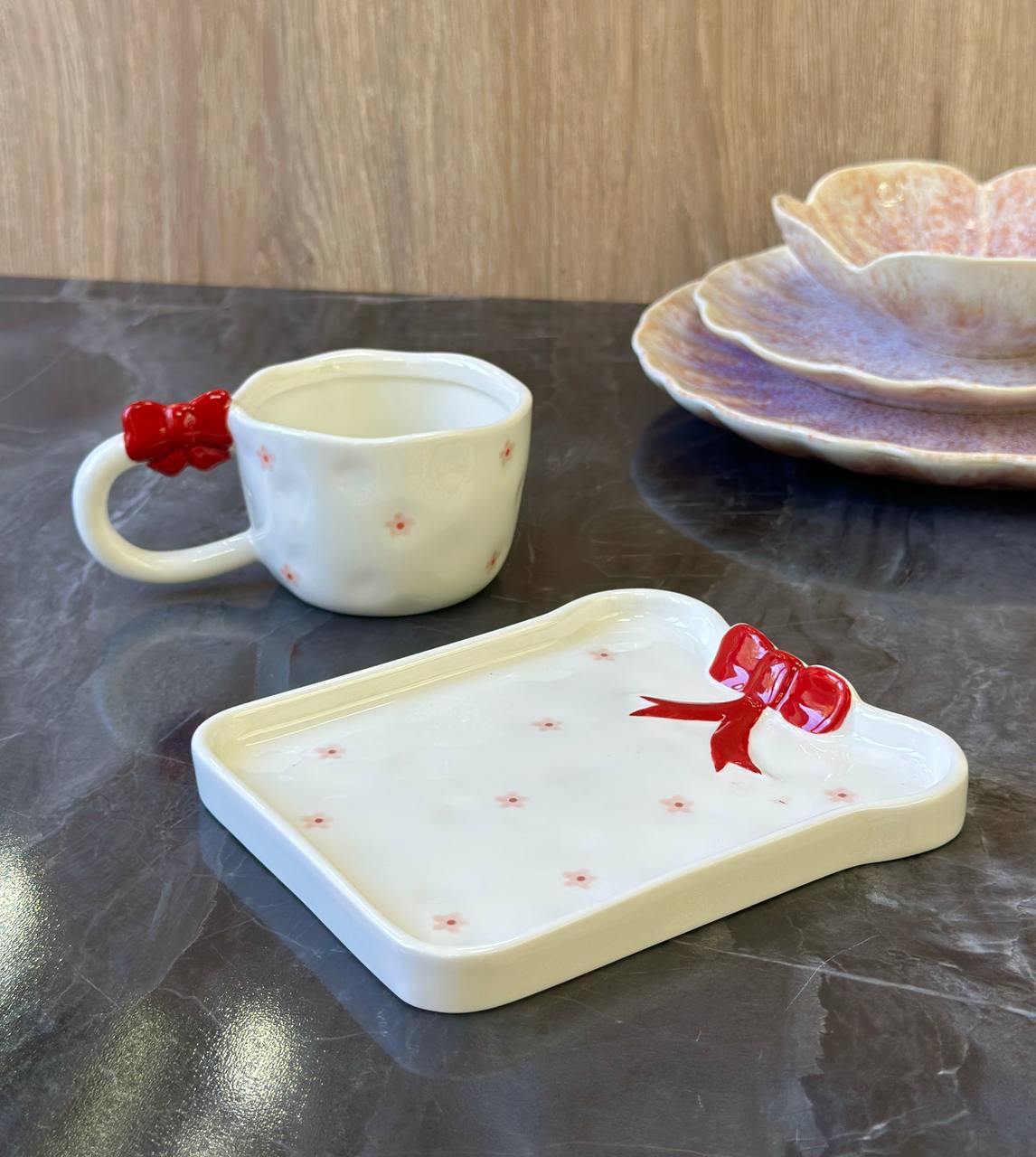 Чашка з блюдцем Olens Червоні банти кераміка 220 мл Білий з червоним (8030-438) - фото 3 Чашка з блюдцем Olens Червоні банти кераміка 220 мл Білий з червоним (8030-438) - фото 3