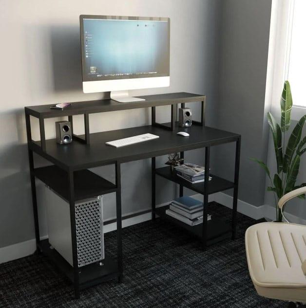 Комп'ютерний стіл у стилі Лофт StepLoft каркас металевий з поличками 130х60 см Чорний (Comp-table-175) - фото 1 Комп'ютерний стіл у стилі Лофт StepLoft каркас металевий з поличками 130х60 см Чорний (Comp-table-175) - фото 1