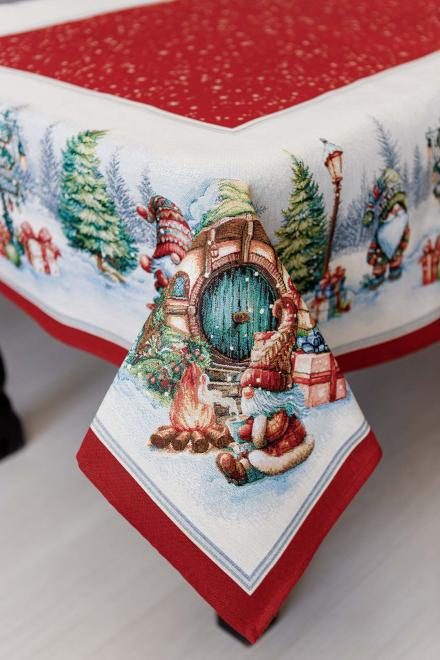 Скатерть гобеленовая с люрексом Прованс Рождественский костер 95х100 см (37396)
