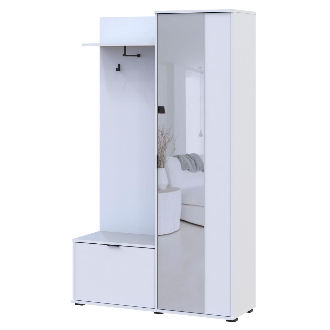 Прихожая с зеркалом Doros Дора 113,5х40х192 см Белый (DRS-011405) - фото 2 Прихожая с зеркалом Doros Дора 113,5х40х192 см Белый (DRS-011405) - фото 2