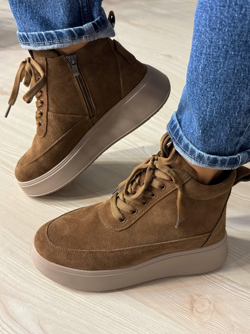 Ботинки женские Hengji 280-5 зимние на меху замшевые р. 36 Коричневый/Бежевый (5244) - фото 5