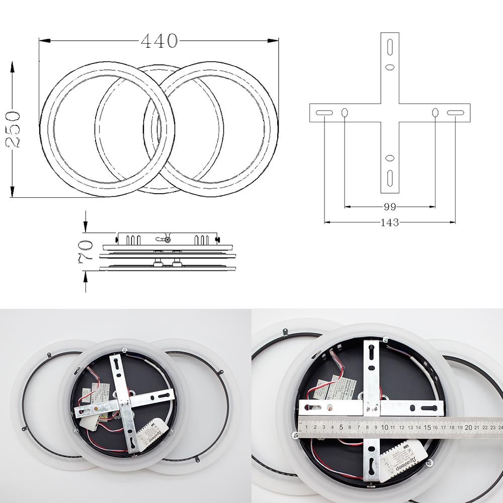 Люстра светодиодная MOKA 3R 60 Вт 440x250x70 мм Черный (10563) - фото 5