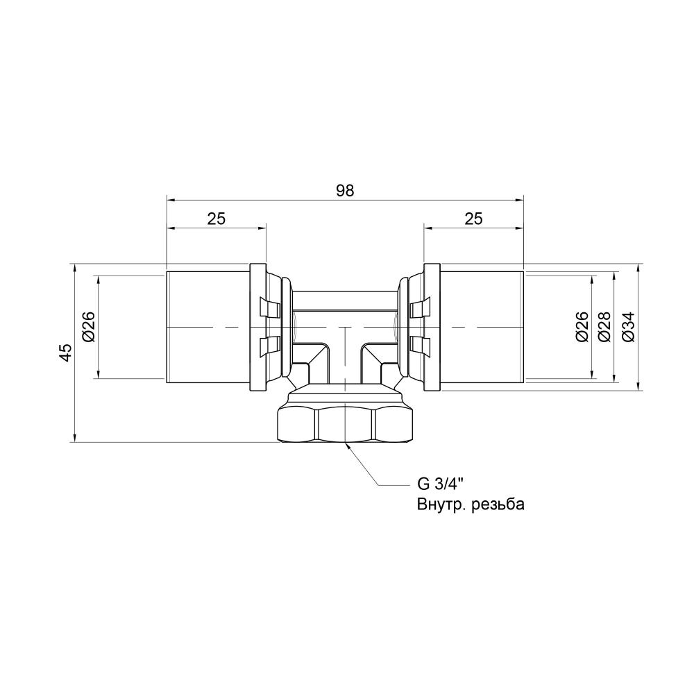 Трійник для обтиску труб ICMA №408 26x3/4" В (SD00009356) - фото 3 Трійник для обтиску труб ICMA №408 26x3/4" В (SD00009356) - фото 3