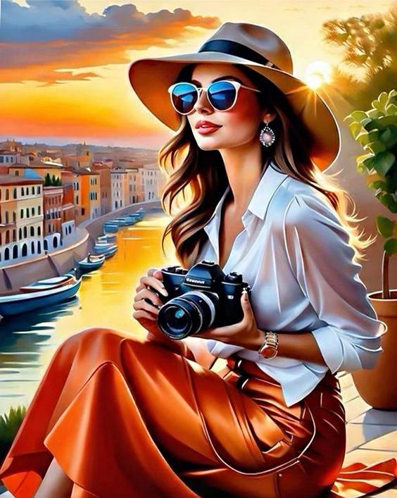 Алмазная мозаика MY-Art Очаровательная туристка на подрамнике круглые алмазы 40х50 см (AR-3276)