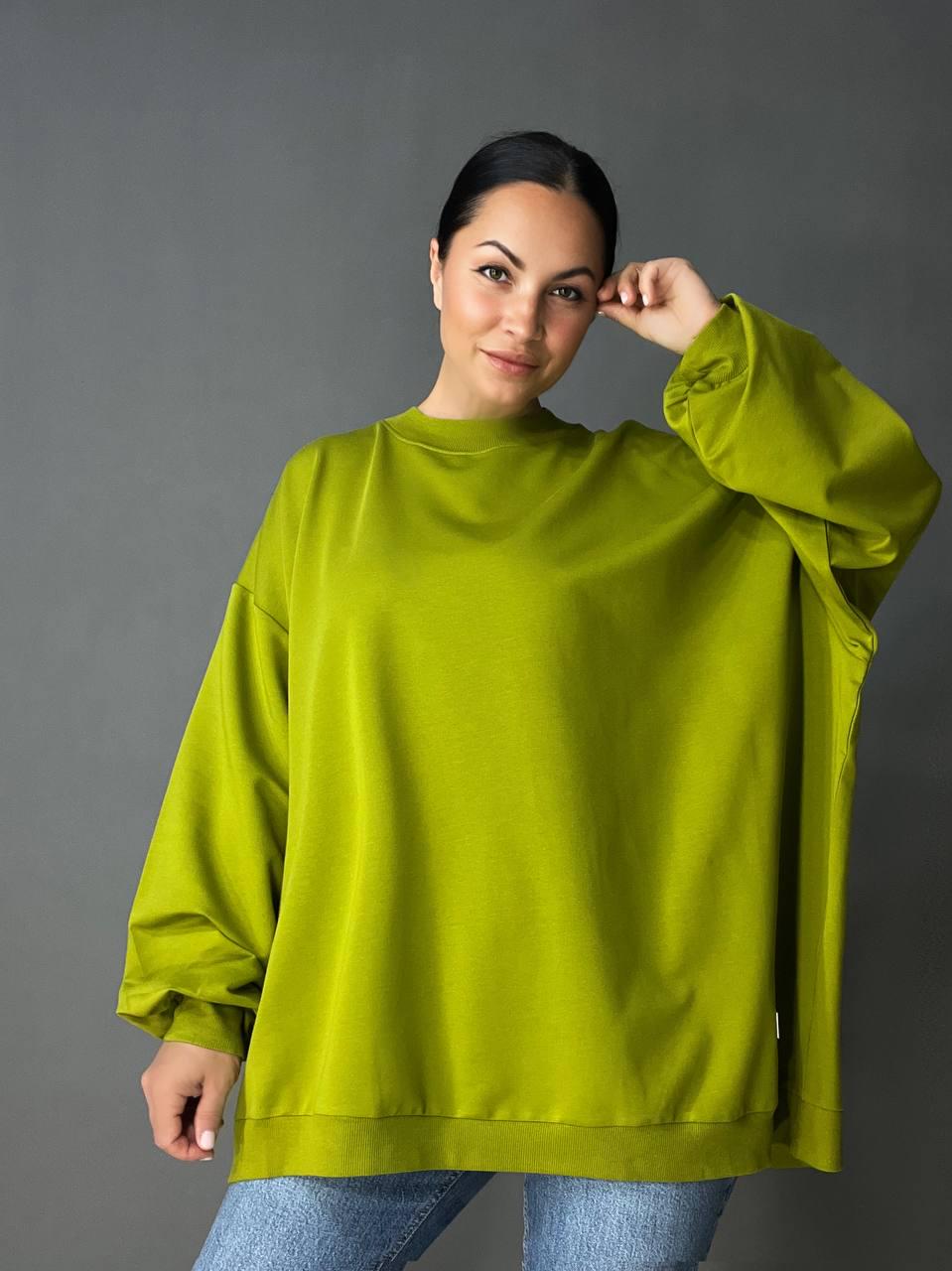 Світшот жіночий MY CITY 3044 широкий дуже вільного крою OS Зелений (1714) - фото 6 Світшот жіночий MY CITY 3044 широкий дуже вільного крою OS Зелений (1714) - фото 6