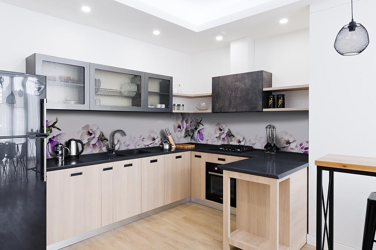 Кухонный фартук Магнолия 02 из самоклеющейся виниловой пленки 60х300 см Фиолетовый