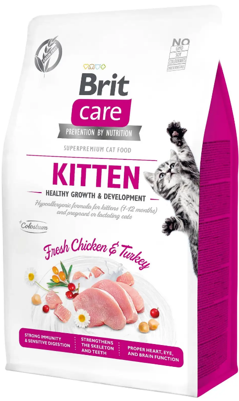 Сухой корм для котят с индейкой и курицей Brit Care Cat GF Kitten HGrowth & Development 400 г (1789931589)