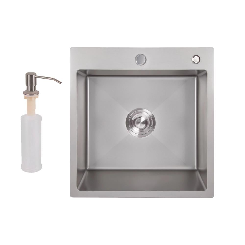 Мийка кухонна Lidz H5050G PVD Brush 3/0,8 мм із дозатором 500х500/215 мм Сірий матовий (H5050G PVD)