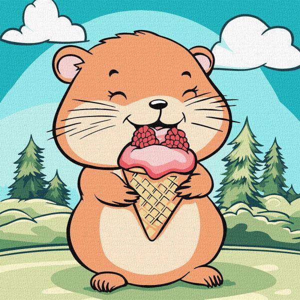 Картина за номерами Ideyka Літо Хом'ячок із морозивом 25x25 см (Id-KHO1256)