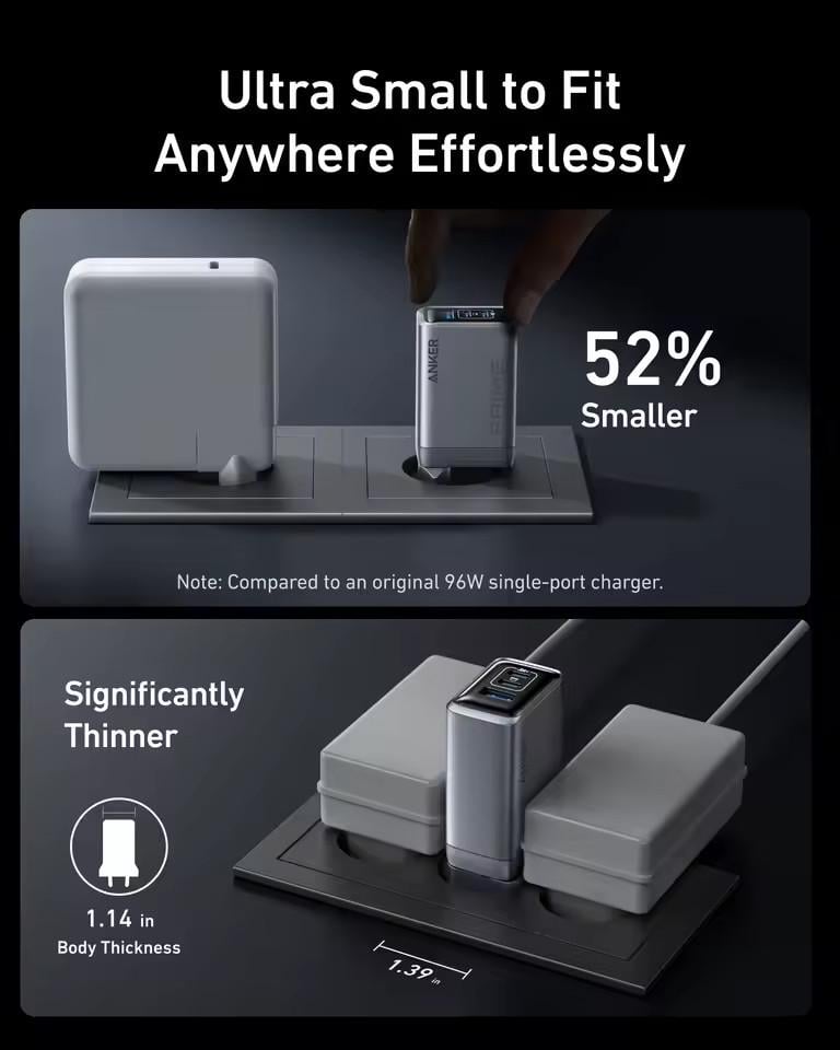 Зарядний пристрій складний Anker GaNPrime Charger 100W 2xUSB-C PD 1xUSB-A - фото 3