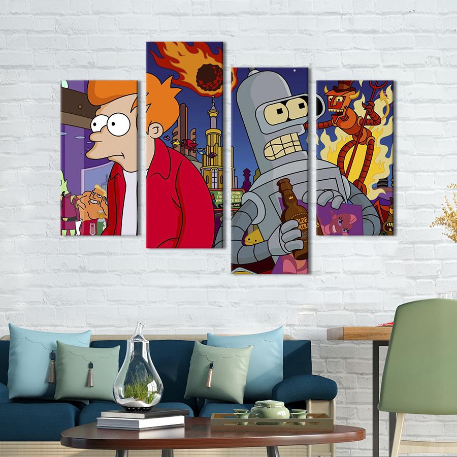 Картина модульная из 4 частей Мультсериал Футурама L 129x90 см (712-42)