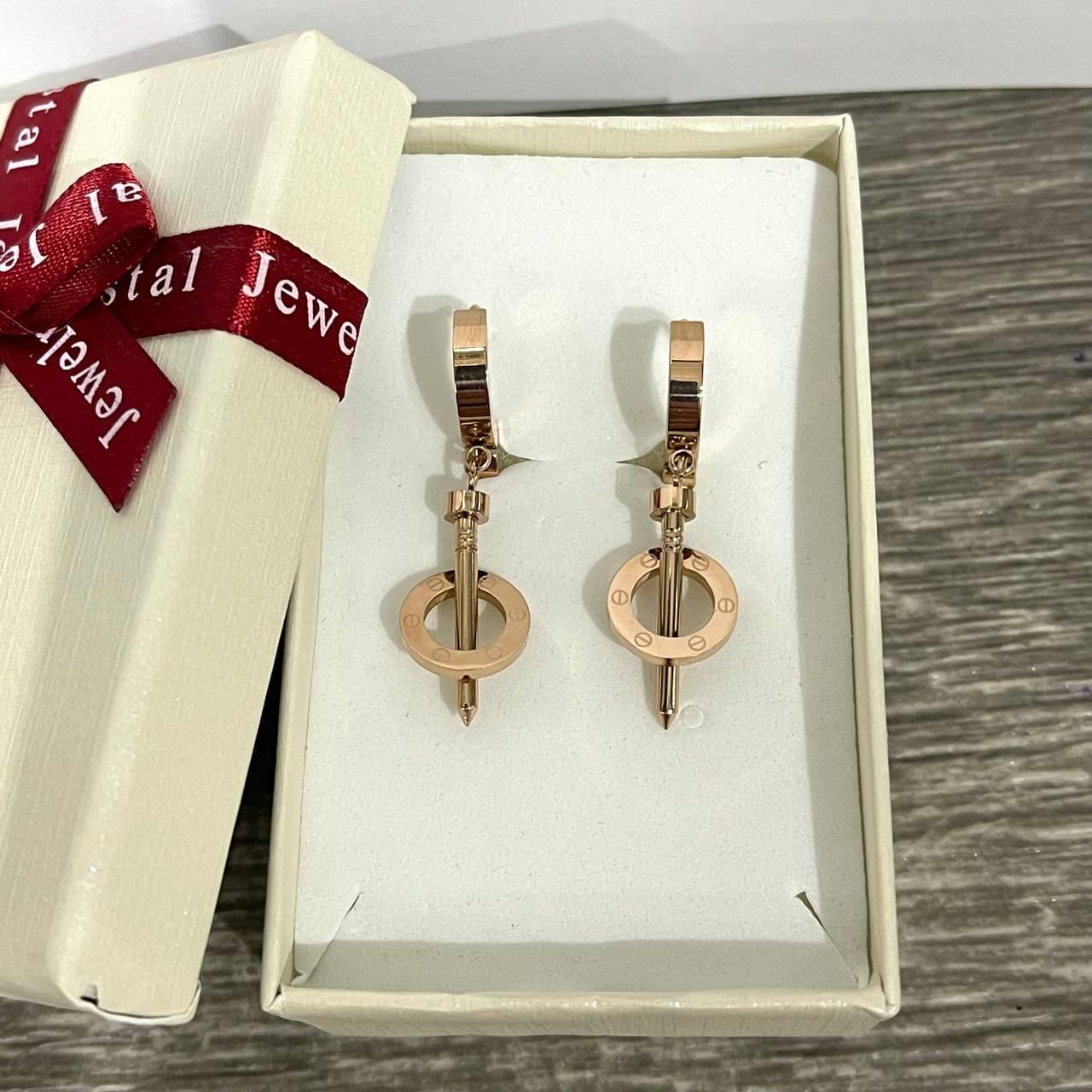 Серьги подвески Гвозди в кольце Xuping Jewelry ювелирная сталь с покрытием золотом в коробочке (83102016)