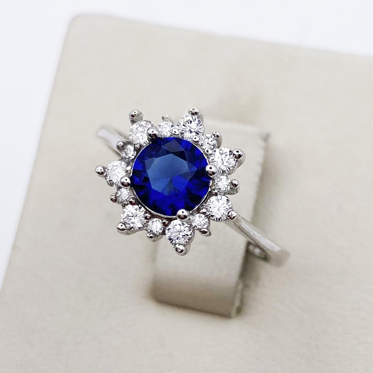 Кольцо серебряное Цветок с сапфиром р. 17,5 2,97 г (1898287336)