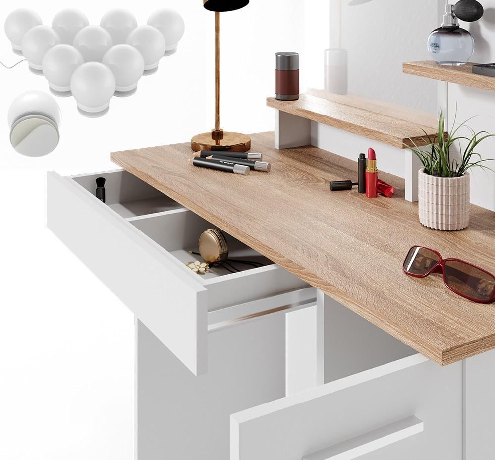 Туалетный столик с лампами Julia и стул хоккер Белый/Сонома - фото 5 Туалетный столик с лампами Julia и стул хоккер Белый/Сонома - фото 5