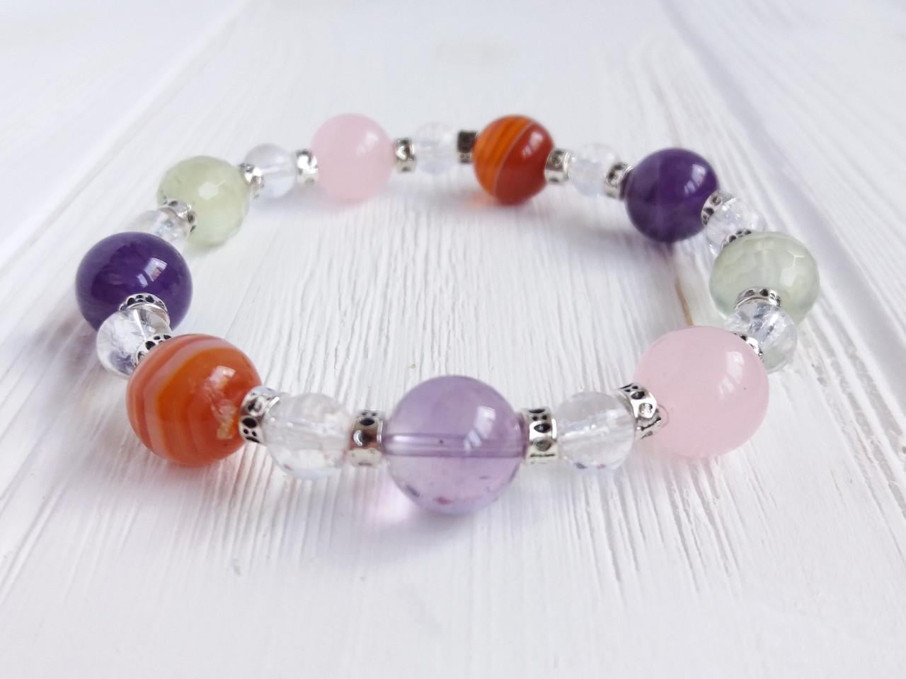 Браслет Аметист/Розовый Кварц/Пренит/Сердолик/Горный Хрусталь (1108917693)