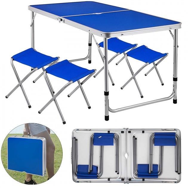 Стіл для пікніка з 4 стільцями Folding Table 60х120 см Синій - фото 2 Стіл для пікніка з 4 стільцями Folding Table 60х120 см Синій - фото 2