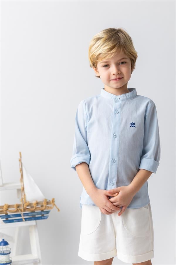 Рубашка для мальчика с длинным рукавом и воротником-стойкой Mininio 9-12 месяцев 80 см Светло-голубой (8683169157956)