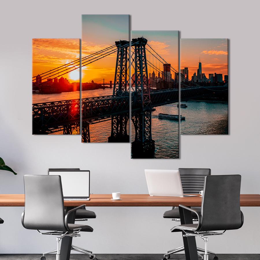 Картина город Знаменитый Вильямсбургский мост на фоне рассвета 89x56 см (A773-4)