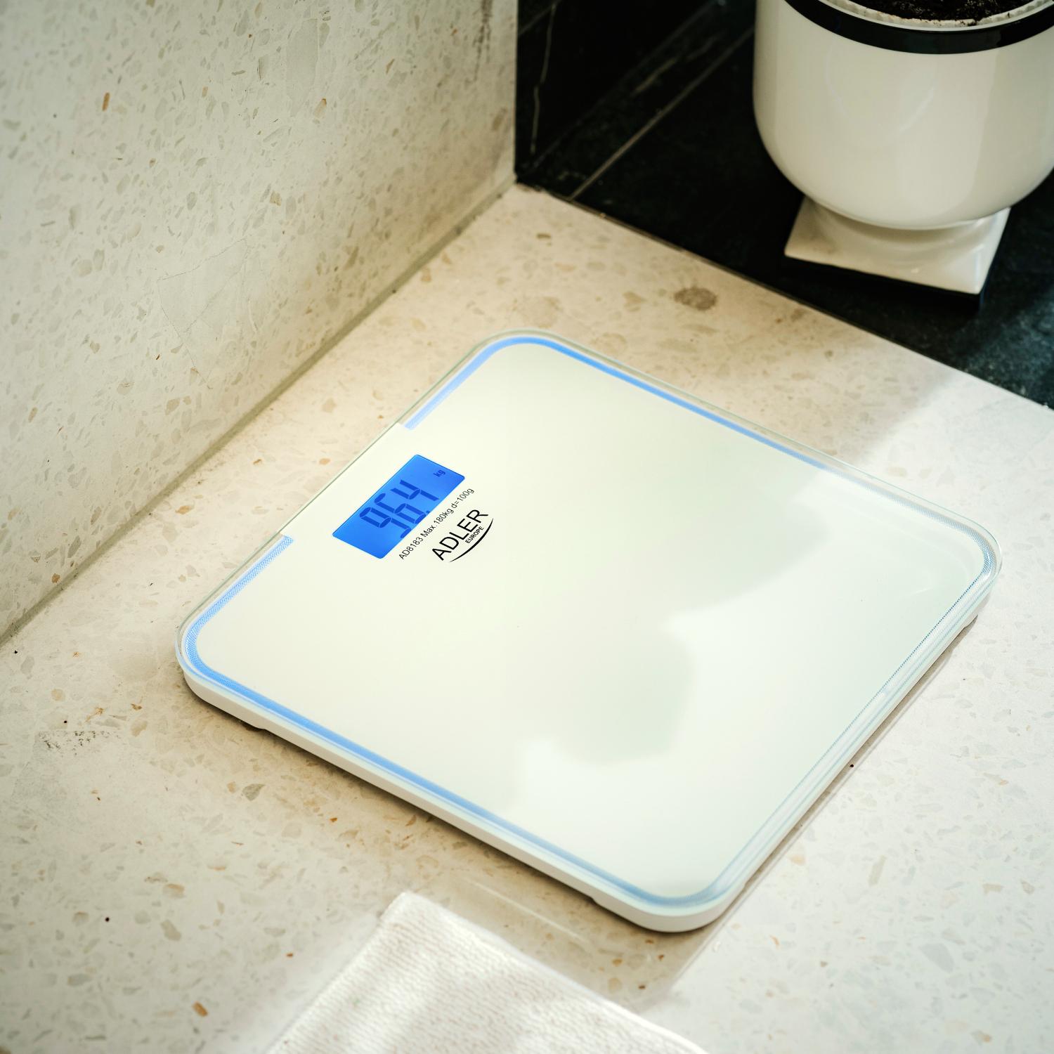 Ваги підлогові електронні Adler AD 8183 до 180 кг 2хАААА автовимкнення/синє підсвічування White (AD8183) - фото 7 Ваги підлогові електронні Adler AD 8183 до 180 кг 2хАААА автовимкнення/синє підсвічування White (AD8183) - фото 7