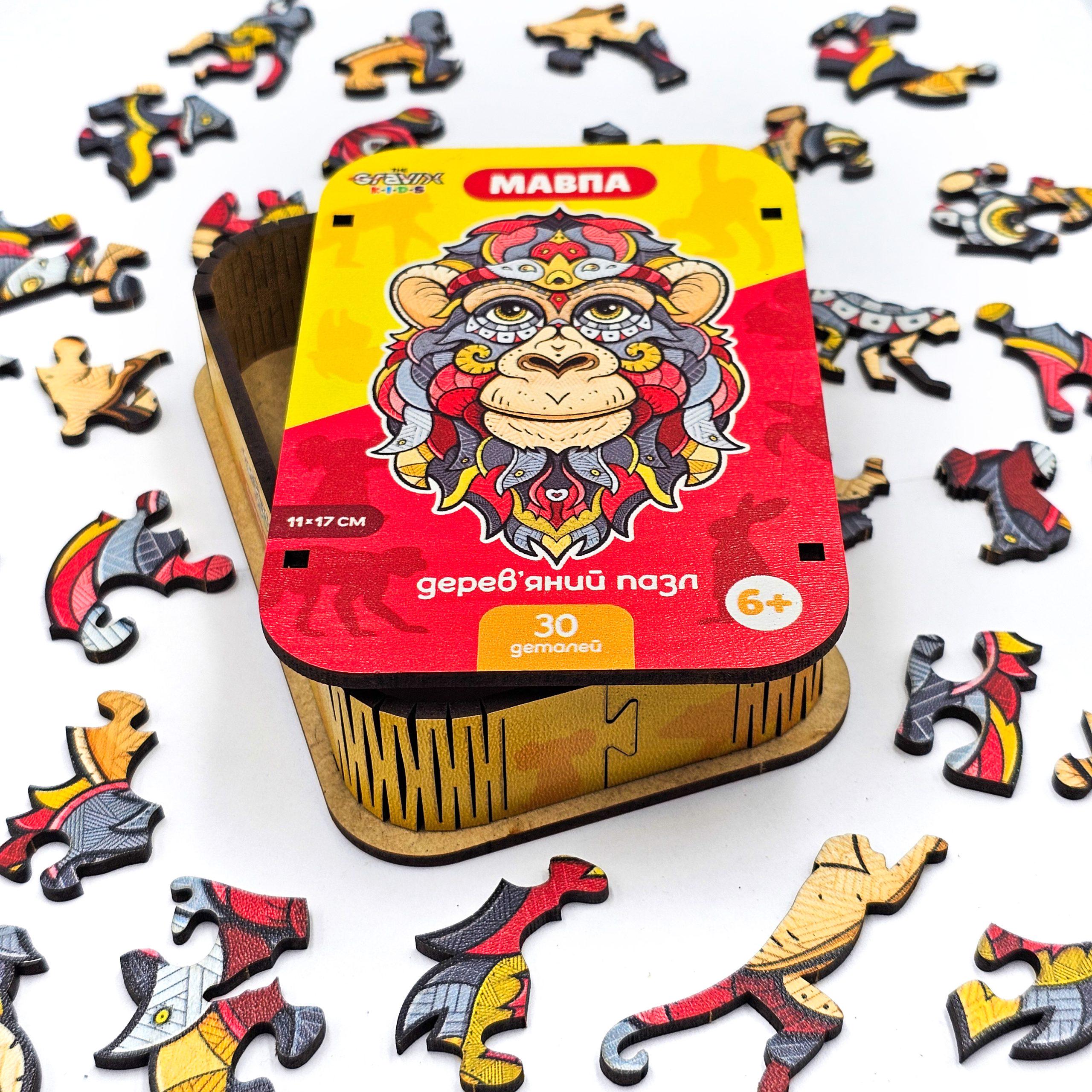 Пазл дерев'яний THEGRAVIX Мавпа фігурна для дітей (04114) - фото 4 Пазл дерев'яний THEGRAVIX Мавпа фігурна для дітей (04114) - фото 4