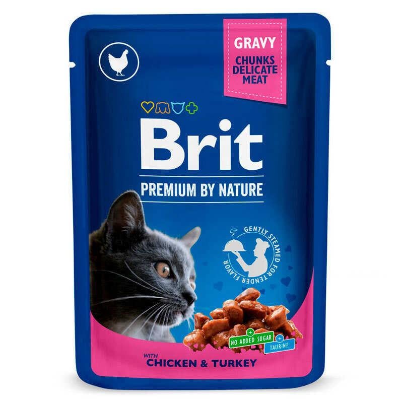 Влажный корм ​​Brit Premium для взрослых кошек с индейкой и курицей 100 г (2378746138)