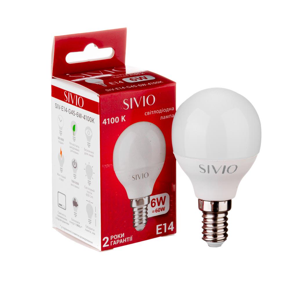 Лампа LED SIVIO Е14 G45 нейтральна 6 W 4100К Білий Лампа LED SIVIO Е14 G45 нейтральна 6 W 4100К Білий