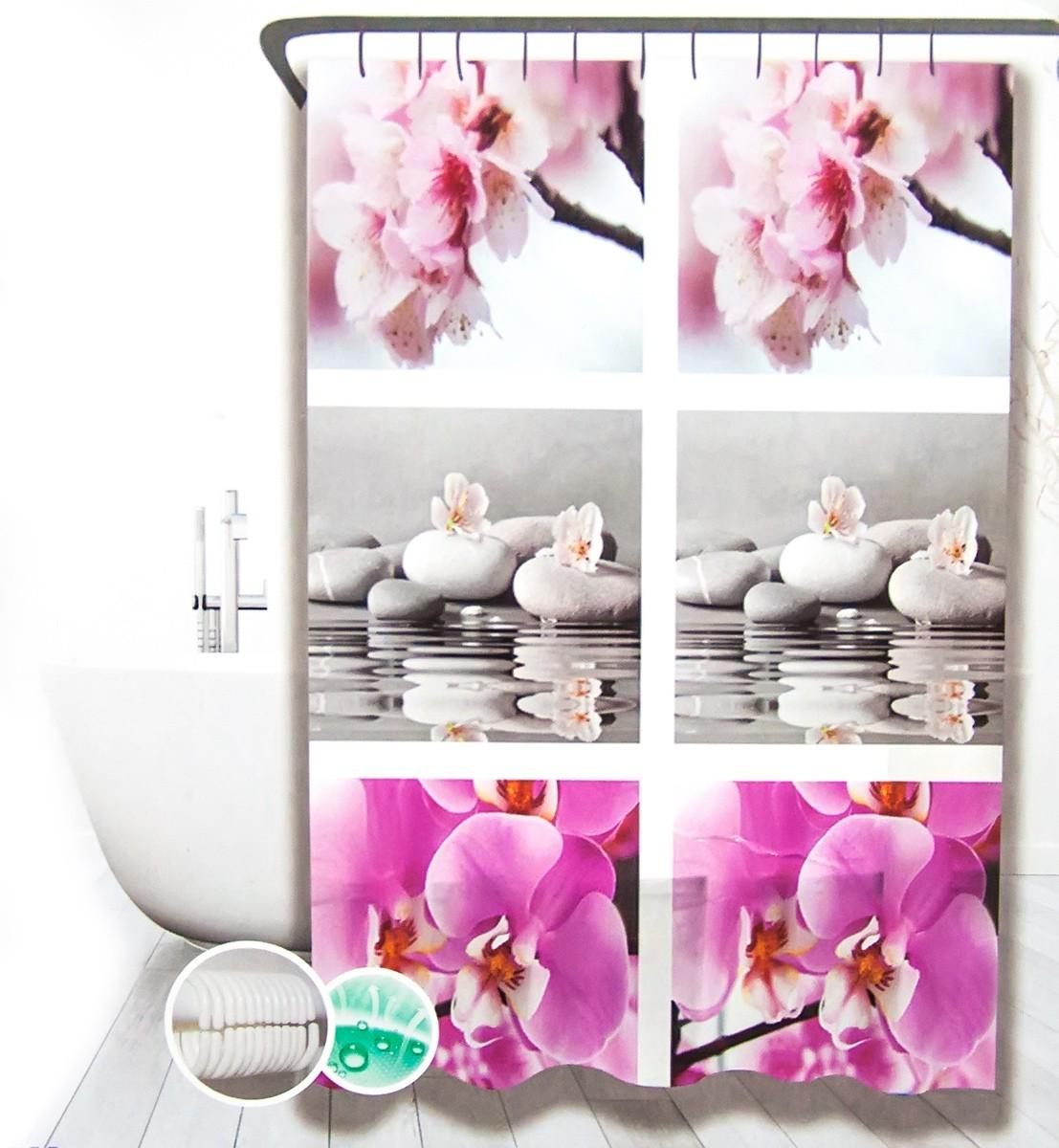 Шторка для ванной PEVA SAKURA Орхидея Нх-1416 из полимерного материала 180х180 см Розовый (81020) - фото 2 Шторка для ванной PEVA SAKURA Орхидея Нх-1416 из полимерного материала 180х180 см Розовый (81020) - фото 2