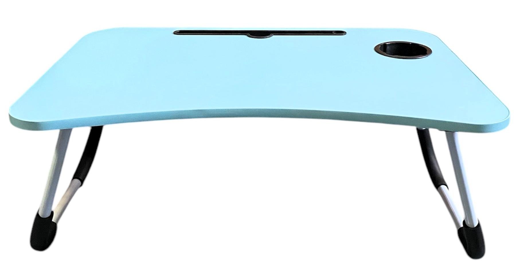 Столик для ноутбука/планшета/сніданків складний переносний стіл в ліжко з підставкою під стакан Блакитний