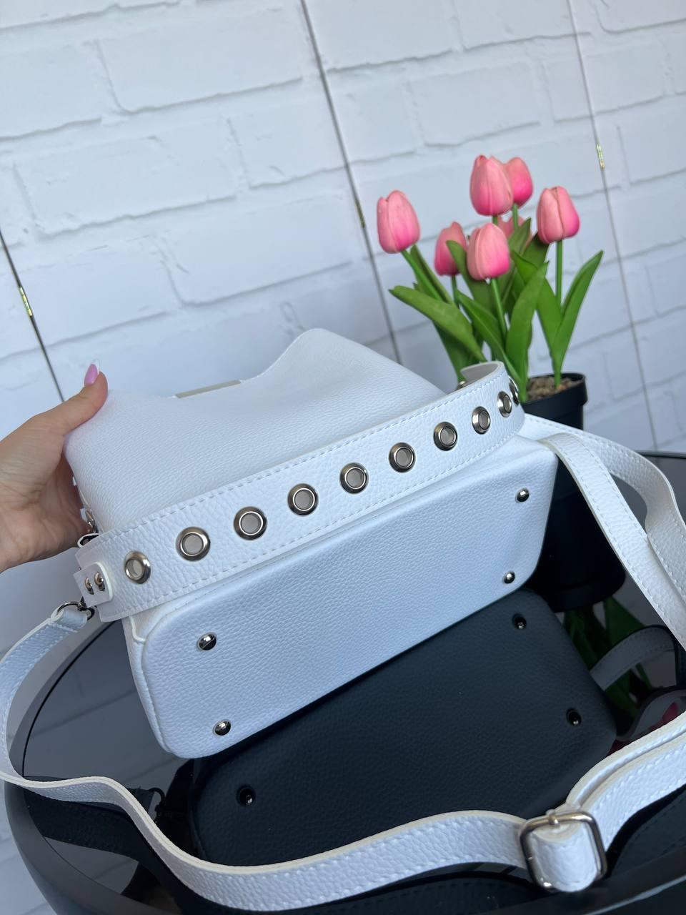 Сумка женская через плечо кросс-боди с двумя съемными ремнями из экокожи Белый - фото 8 Сумка женская через плечо кросс-боди с двумя съемными ремнями из экокожи Белый - фото 8