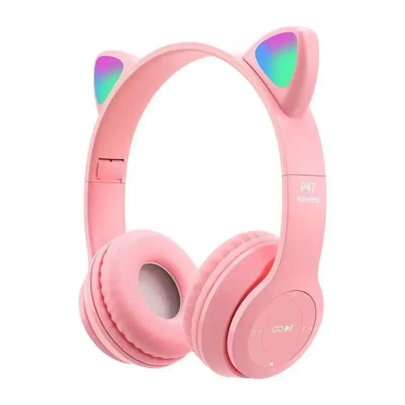 Наушники детские с кошачьими ушками CAT Ear P47M LED подсветка Персиковый (557-755488)