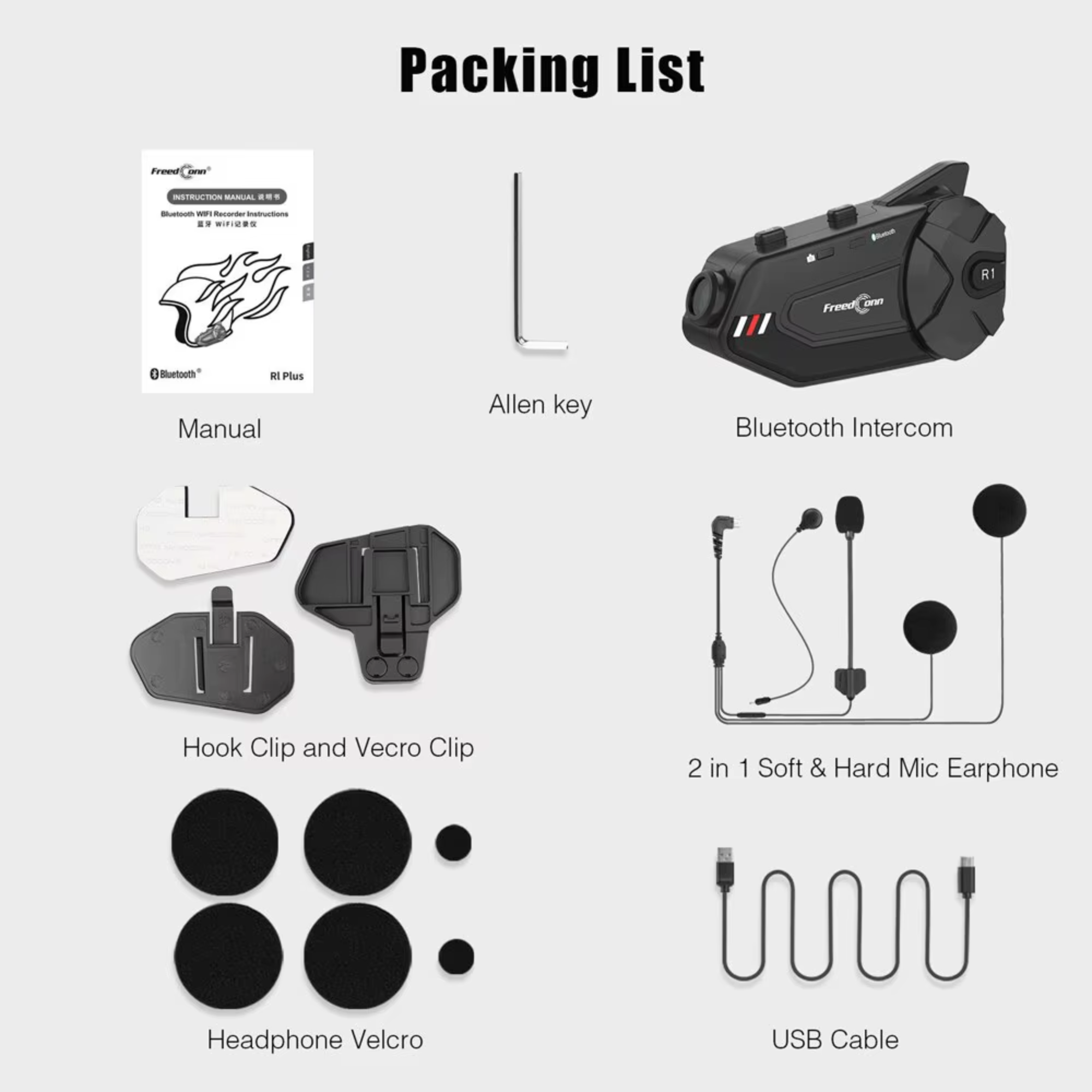 Мотогарнітура для шолома FreedConn R1 Plus Bluetooth з камерою (25860419) - фото 8 Мотогарнітура для шолома FreedConn R1 Plus Bluetooth з камерою (25860419) - фото 8