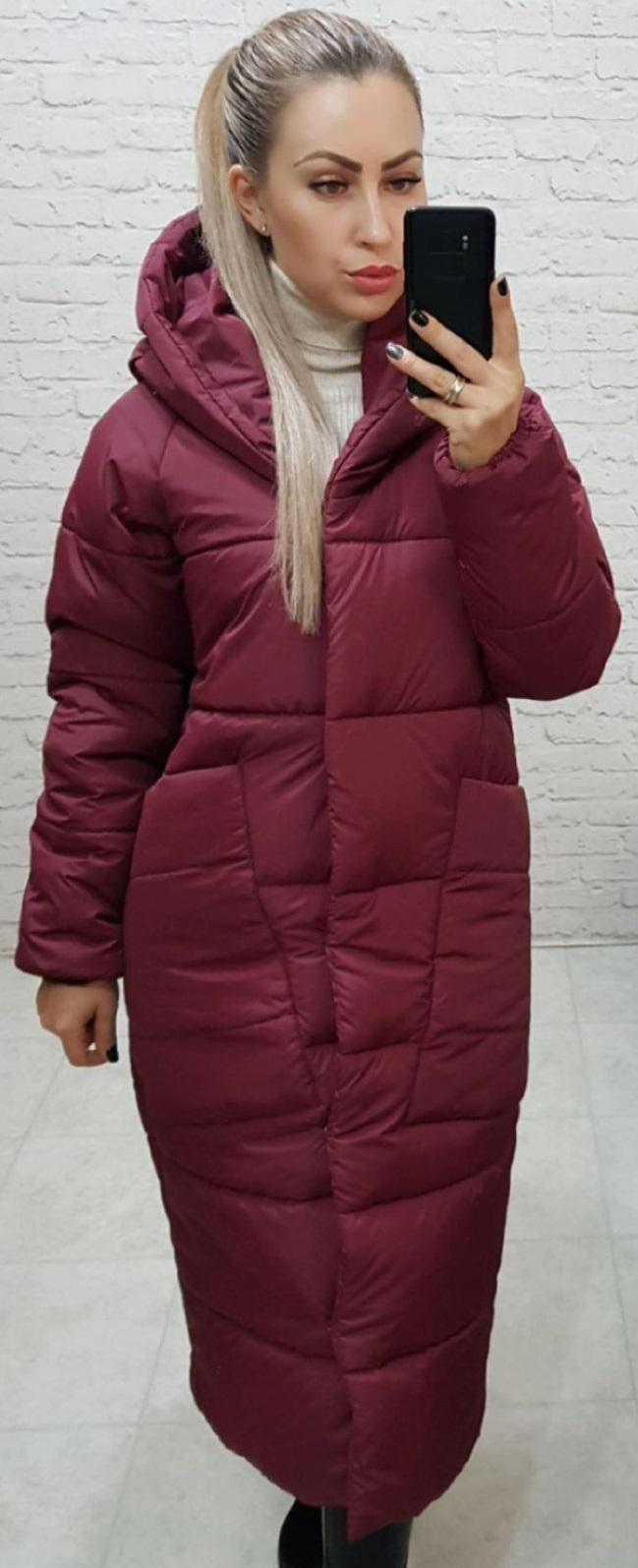 Пуховик объемный супер длинный Аiza А500 р. 46-48 Вишневый