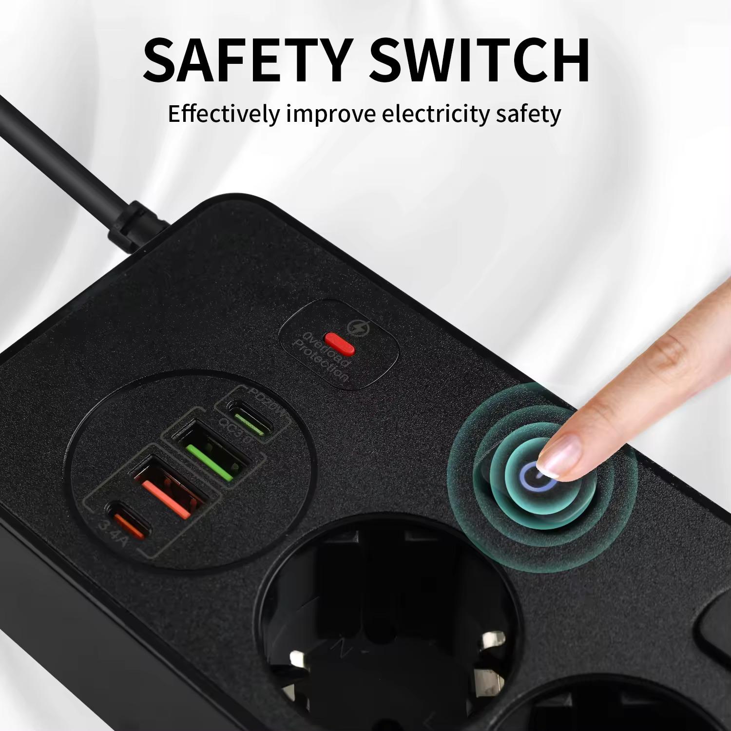 Фильтр сетевой BKL-505 на 5 розеток 1 PD20W/1 QC3.0 1 Type-C/1 USB 100-250V 13А Черный - фото 3 Фильтр сетевой BKL-505 на 5 розеток 1 PD20W/1 QC3.0 1 Type-C/1 USB 100-250V 13А Черный - фото 3