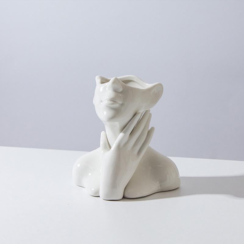 Ваза для цветов Lesko Лицо женское керамическая декоративная 18х17х9 см (25714184) - фото 2