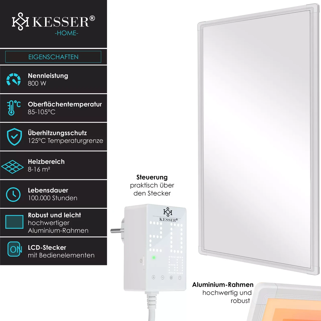 Инфракрасный обогреватель настенный KESSER с термостатом 800W (16628_800W) - фото 2 Инфракрасный обогреватель настенный KESSER с термостатом 800W (16628_800W) - фото 2