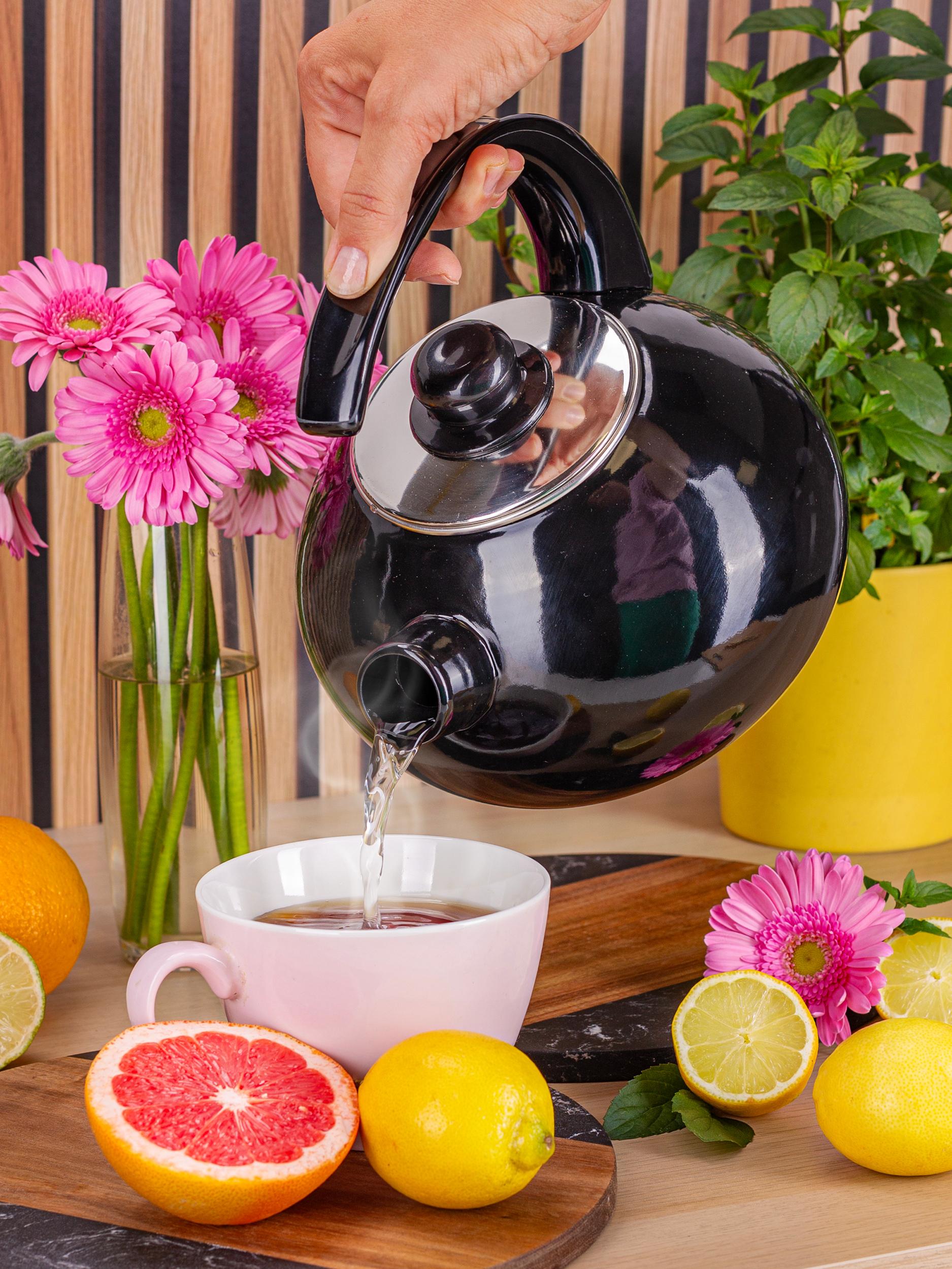 Чайник со свистком Kamille KM-1039А из эмалированной стали 2,5 л Черный (150-84-1039А) - фото 5 Чайник со свистком Kamille KM-1039А из эмалированной стали 2,5 л Черный (150-84-1039А) - фото 5